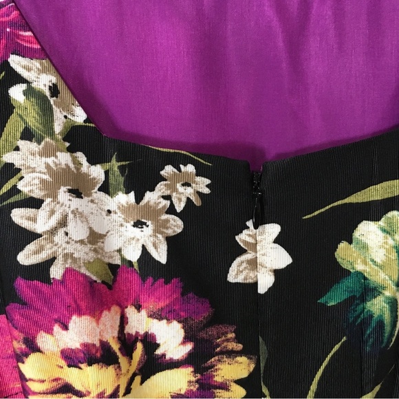 Eliza J A Line Dress Womens 4 Black Purple Floral Belted Lined Sleeveless - Picture 9 of 9